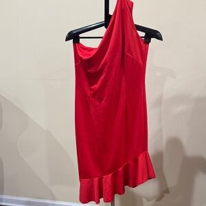 Zeagoo Vibrant Red One-Shoulder Dress